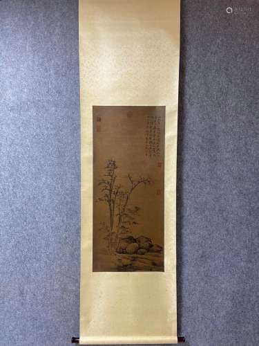 A Vertical-hanging Bamboo Chinese Ink Painting by Ni Chuan