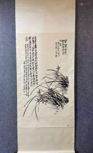 A Vertical-hanging Grass Chinese Ink Painting by Wu Changshu...
