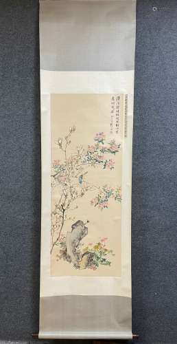 A Vertical-hanging Flowers Chinese Ink Painting by Lu Yifei