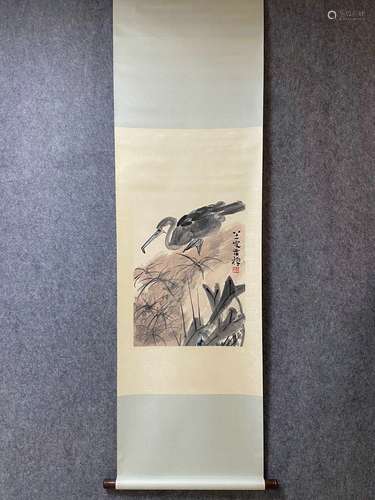 A Vertical-hanging Bird Chinese Ink Painting by Li Kuchan