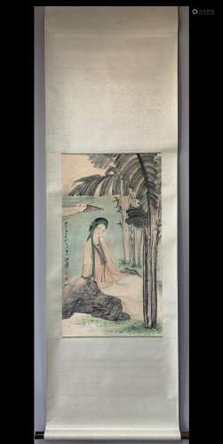 A Vertical-hanging Character Chinese Ink Painting by Zhang D...