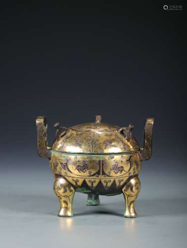 The Chinese Qing Dynasty Copper Inlaying Gold silver Three-f...