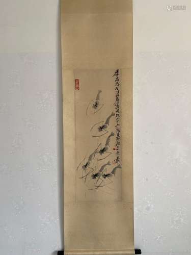 A Vertical-hanging Shrimp Chinese Ink Painting              ...