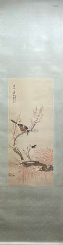A Vertical-hanging Flower and Bird Chinese Ink Painting by S...