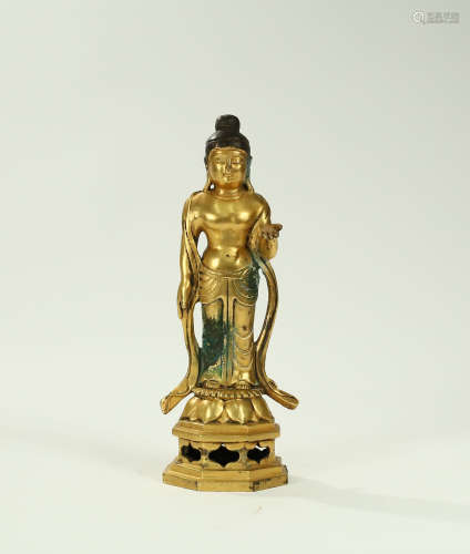 The Chinese Qing Dynasty Guilt BronzeFigure of Buddha