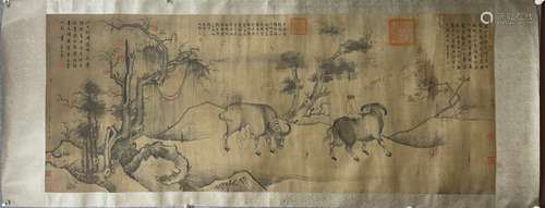 A Mounting Pasture Cattle Chinese Ink Painting by Li Di