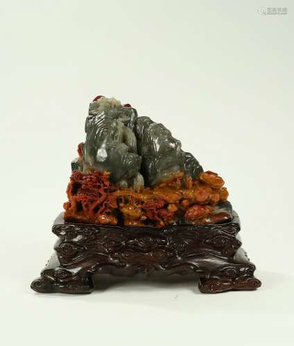 The Chinese Qing DynastyShoushan Colorful Stone Carved Chara...