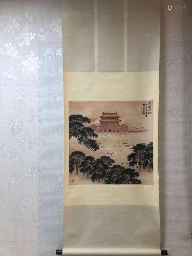 A Vertical-hanging Tiananmen Chinese Ink Painting by Qian So...