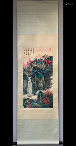 A Vertical-hanging Landscape Chinese Ink Painting by Liu Hai...