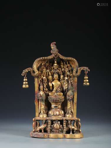 The Chinese Qing Dynasty Guilt Bronze Buddhas Niche Ornament
