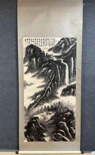 A Vertical-hanging Landscape Chinese Ink Painting by Lai Sha...