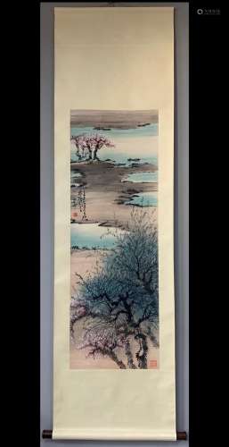 A Vertical-hanging Flowers Chinese Ink Painting by Zhao Shao...
