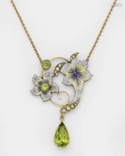 Feines Jugendstil-Collier mit Peridot-Tropfen