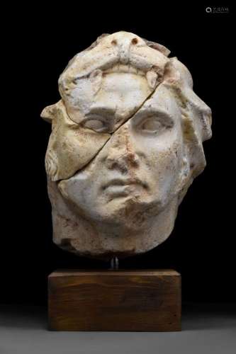 ROMAN MARBLE HEAD, POSSIBLY MITHRIDATES VI EUPATOR AS HERCUL...