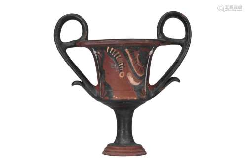 RARE APULIAN RED-FIGURE KANTHAROS WITH FEMALE HEADS
