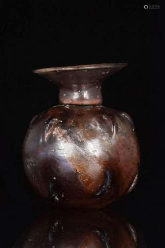 ANCIENT ROMAN AUBERGINE GLASS UNGUENTARIUM