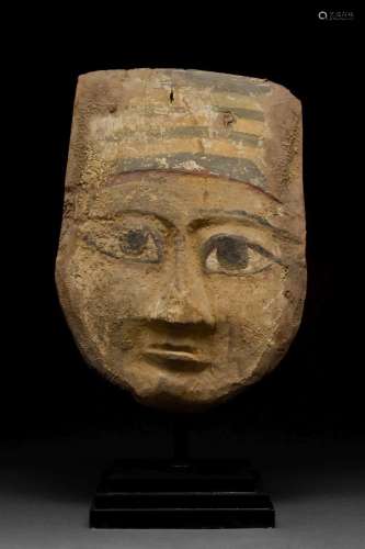 EGYPTIAN PAINTED POLYCHOME COFFIN MASK