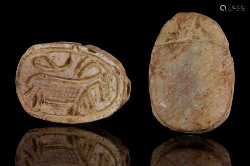 EGYPTIAN STEATITE SCARAB SEAL WITH ANTELOPE
