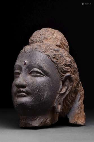 GANDHARA SCHIST STONE HEAD OF BODHISATTVA