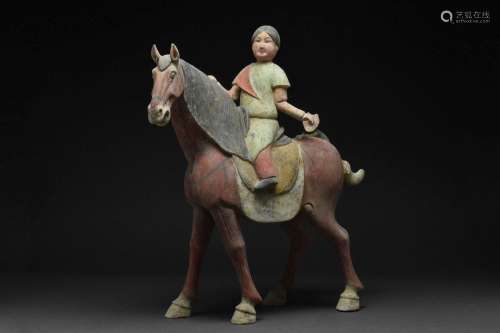 CHINESE TANG DYNASTY TERRACOTTA HORSE AND RIDER - TL TESTED