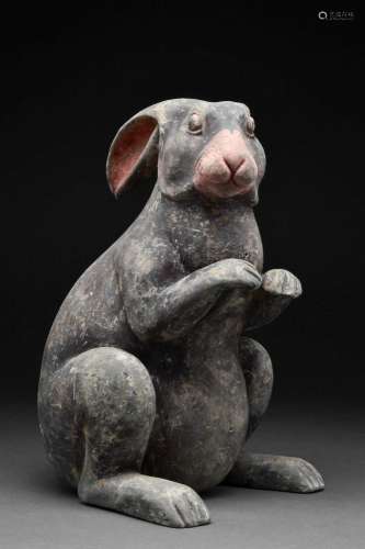 CHINESE HAN DYNASTY TERRACOTTA BLACK RABBIT - TL TESTED