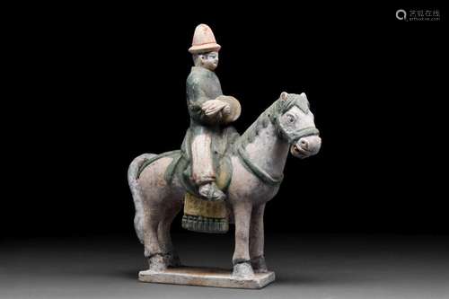 CHINESE MING DYNASTY GLAZED TERRACOTTA RIDER ON HORSE