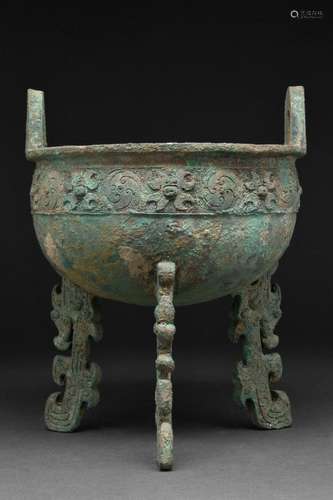 CHINESE BRONZE RITUAL FOOD VESSEL (DING) - XRF TESTED