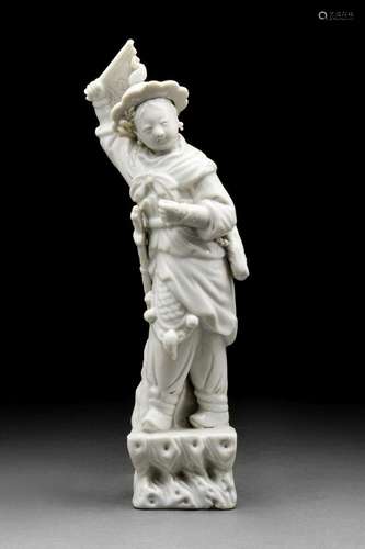 BLANC-DE-CHINE GLAZED PORCELAIN MALE FIGURE