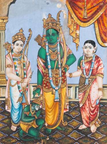Thanjavur school, India: 'Vishnu', pigment and gold leaf on ...