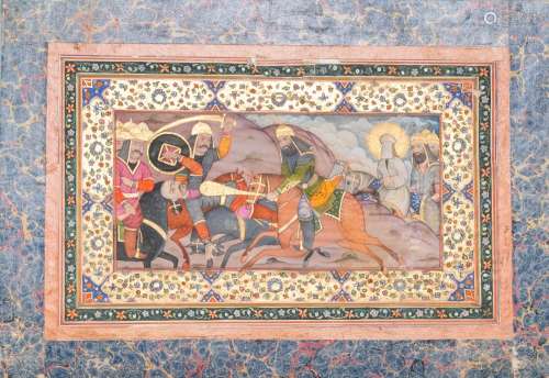 Qajar school miniature: 'The battle of Karbala', gouache and...