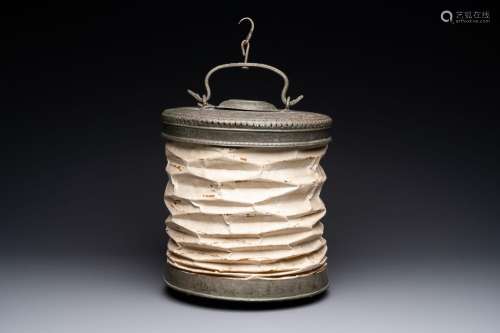 A Qajar tinned copper and folding paper lampion lantern, Ira...
