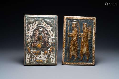 Two luster-glazed relief-decorated Qajar tiles, Iran, 19th C...