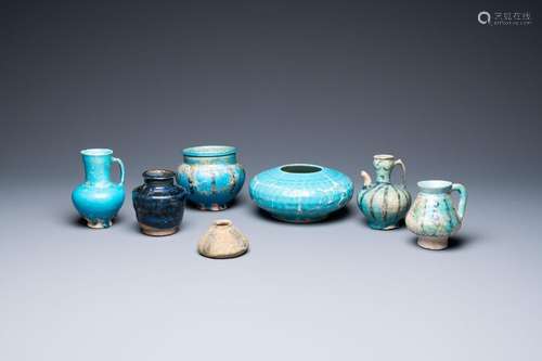 A collection of seven turquoise-glazed jugs and vases, Middl...