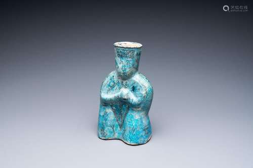 A turquoise- and black-glazed pottery figurative ewer, Kasha...