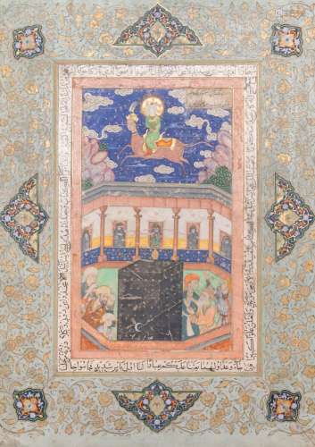 Persian school miniature: 'Prophet Muhammad riding his steed...