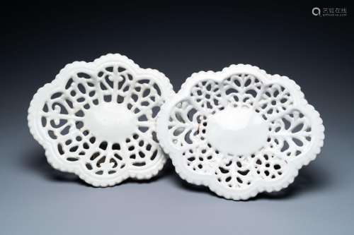 A pair of reticulated Italian white-glazed dishes, Faenza, 1...