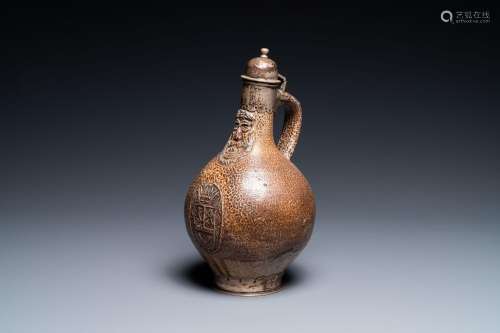 An English silver-mounted stoneware bellarmine jug, Raeren, ...