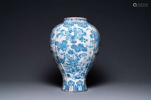 An exceptionally large blue and white baluster vase with nat...