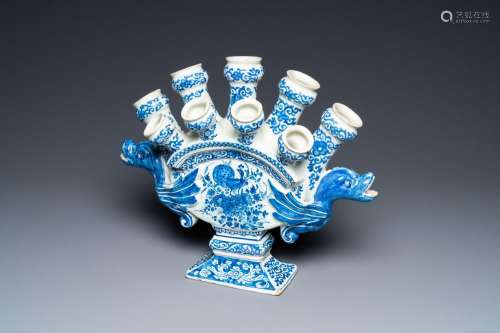 A large Dutch Delft blue and white fan-shaped tulip vase, 17...