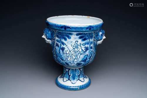 A large Dutch Delft blue and white 'Venus and Adonis' jardin...