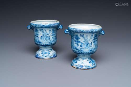 A pair of small Dutch Delft blue and white jardinières, 18th...
