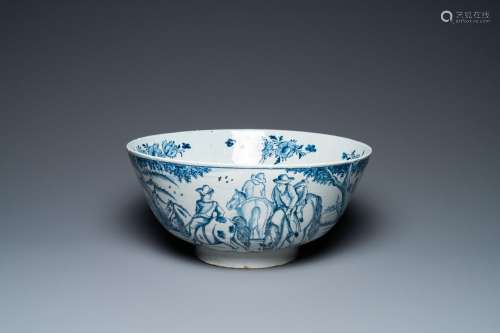 A large Dutch Delft blue and white bowl with shepherds on ho...