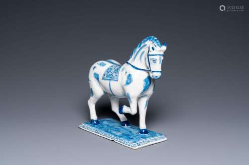 A Dutch Delft blue and white horse, 18th C.