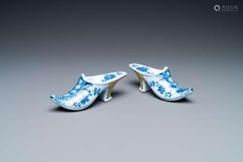 A pair of Dutch Delft blue, white and yellow slippers, 18th ...
