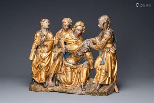 A polychromed wooden 'Lamentation of Christ' group, Brabant,...