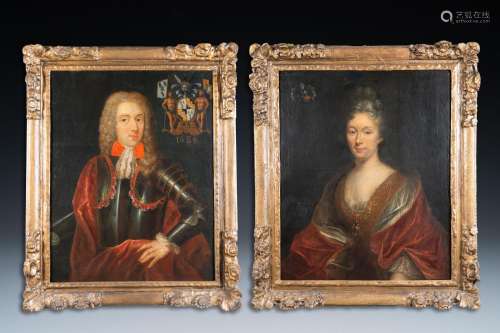 Flemish school: A pair of portraits of noble figures, oil on...