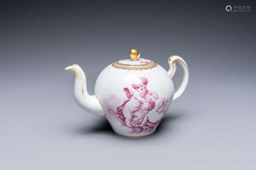 A Tournai porcelain teapot and cover with purple and gilt de...