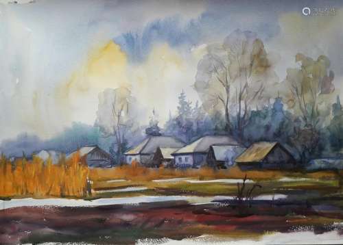 NO RESERVED Watercolor painting Last snow Serdyuk Boris Petr...