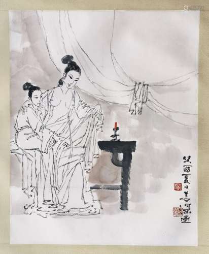 CHINESE SCROLL PAINTING OF BEAUTIES SIGNED BY YANG SHANSHEN
