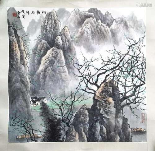 CHINESE SCROLL PAINTING OF MOUNTAIN VIEWS SIGNED BY BAI XUES...